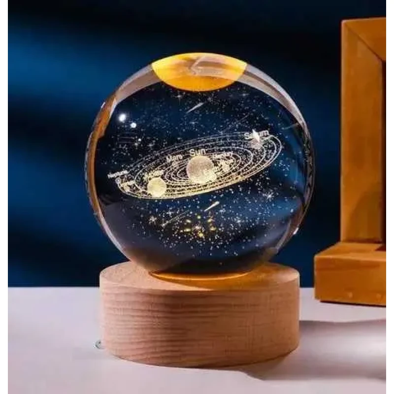 Світлодіодна кришталева куля, декоративна універсальна 3D нічниця, кришталева куля "Сонячна система"