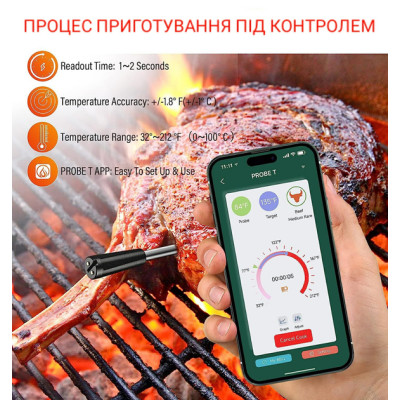 Цифровий Bluetooth термометр з керуванням через телефон, для м'яса, гриля та духовки
