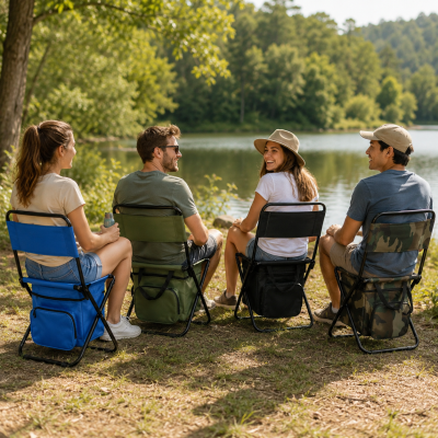 Туристичний складний стілець для риболовлі / Стілець для відпочинку з термосумкою / Переносне крісло для пікніка