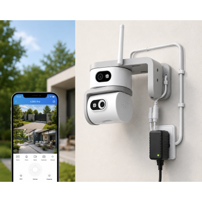 Вулична камера SmartHD Ai08+ 4G / Камера відеоспостереження V380pro / Поворотна камера з двома об'єктивами