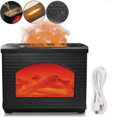 Зволожувач повітря Камін з ефектом полум'я Fireplace Humidifier 270 мл / Нічник аромадифузор з імітацією вогню та світлодіодним підсвічуванням USB