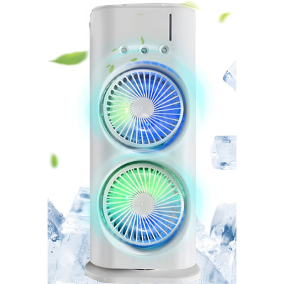 Вентилятор настільний подвійний з охолодженням Double-ended Spray Fan LED-підсвічування 3 швидкості, розпилювач водяного туману