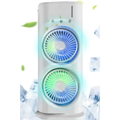 Вентилятор настільний подвійний з охолодженням Double-ended Spray Fan LED-підсвічування 3 швидкості, розпилювач водяного туману