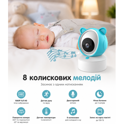 Відеоняня C8 WiFi з екраном 5 дюймів / Відеоняня управління зі смартфона, датчик звуку, руху, нічне бачення