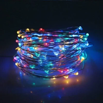 Xmas гірлянда 50 Led 5M(Copper) на мідному дроті (Крапля роси) M MULTI працює від батарей + USB Мультицвет