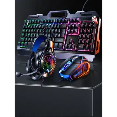 Ігровий комплект клавіатура та миша навушники килимок 4в1 Linmoni TF-400 Kit з RGB підсвічуванням для геймерів