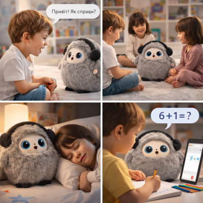 Іграшка зі штучним інтелектом Bobo / Інтерактивна плюшева іграшка BOBO з AI, голосом і LED очима / Розумна іграшка  22х25см