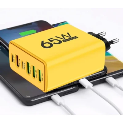 Зарядний пристрій для телефону (65W), 1xUSB + 2хType-C / Адаптер для заряджання / Швидка зарядка для смартфона