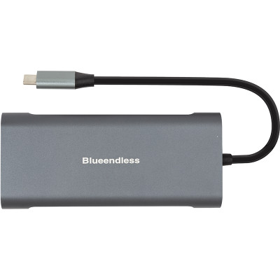 Адаптер PowerPlant USB Type-C - 2 x USB 3.0, 1x USB 2.0, 1x Type C (PD), HDMI, SD, RJ45