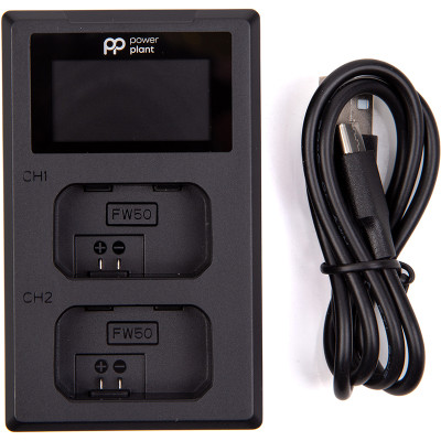 Зарядний пристрій PowerPlant Sony NP-FW50 для двух акумуляторів, LED екран