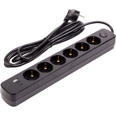 Мережевий фільтр PowerPlant 3м, 3x0.75мм2, 6 розеток, 1xUSB, 2xType-C, євро, 100% мідь (YS-N6086/3c)