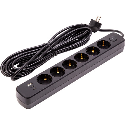 Мережевий фільтр PowerPlant 7м, 3x0.75мм2, 6 розеток, 1xUSB, 2xType-C, євро, 100% мідь (YS-N6086/7c)
