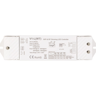 V1-L(WT) контролер для світлодіодних стрічок, 12-48V, 1x15A, Push-Dimm, Tuya, Wi-Fi