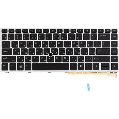 Клавіатура для ноутбука HP EliteBook 840 G5 чорна, сріблястий фрейм, підсвітка