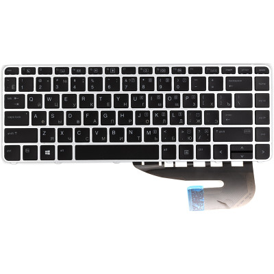 Клавіатура для ноутбука HP Elitebook 840 G3 чорна, сріблястий фрейм, підсвітка
