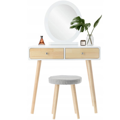 Туалетний косметичний столик, з дзеркалом + стілець, 80x40x125см (білий) Польща Туалетний косметичний столик, з дзеркалом + стілець, 80x40x125см (білий) Польща