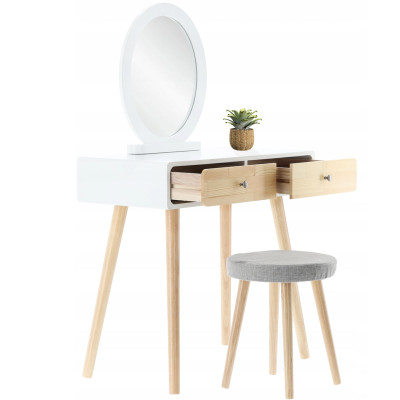 Туалетний косметичний столик, з дзеркалом + стілець, 80x40x125см (білий) Польща Туалетний косметичний столик, з дзеркалом + стілець, 80x40x125см (білий) Польща