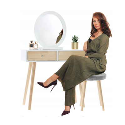 Туалетний косметичний столик, з дзеркалом + стілець, 80x40x125см (білий) Польща Туалетний косметичний столик, з дзеркалом + стілець, 80x40x125см (білий) Польща