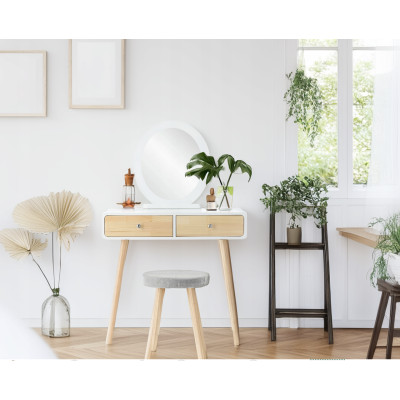 Туалетний косметичний столик, з дзеркалом + стілець, 80x40x125см (білий) Польща Туалетний косметичний столик, з дзеркалом + стілець, 80x40x125см (білий) Польща