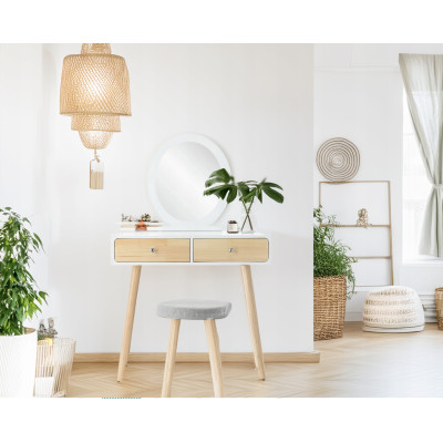 Туалетний косметичний столик, з дзеркалом + стілець, 80x40x125см (білий) Польща Туалетний косметичний столик, з дзеркалом + стілець, 80x40x125см (білий) Польща