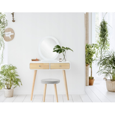 Туалетний косметичний столик, з дзеркалом + стілець, 80x40x125см (білий) Польща Туалетний косметичний столик, з дзеркалом + стілець, 80x40x125см (білий) Польща