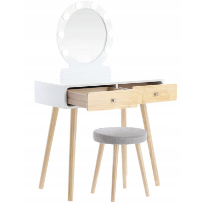 Туалетний косметичний столик з дзеркалом + LED підсвітка + стілець, 80x40x125см Польща Туалетний косметичний столик з дзеркалом + LED підсвітка + стілець, 80x40x125см Польща