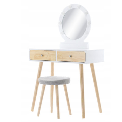 Туалетний косметичний столик з дзеркалом + LED підсвітка + стілець, 80x40x125см Польща Туалетний косметичний столик з дзеркалом + LED підсвітка + стілець, 80x40x125см Польща