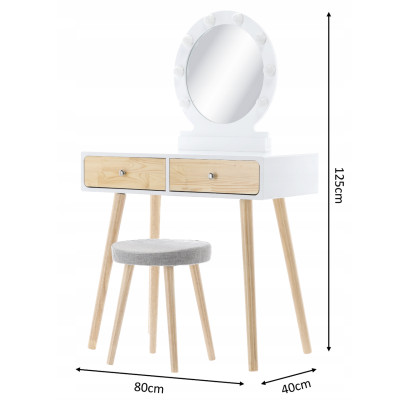 Туалетний косметичний столик з дзеркалом + LED підсвітка + стілець, 80x40x125см Польща Туалетний косметичний столик з дзеркалом + LED підсвітка + стілець, 80x40x125см Польща