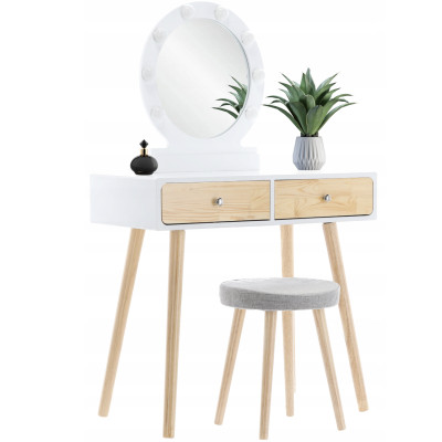 Туалетний косметичний столик з дзеркалом + LED підсвітка + стілець, 80x40x125см Польща Туалетний косметичний столик з дзеркалом + LED підсвітка + стілець, 80x40x125см Польща