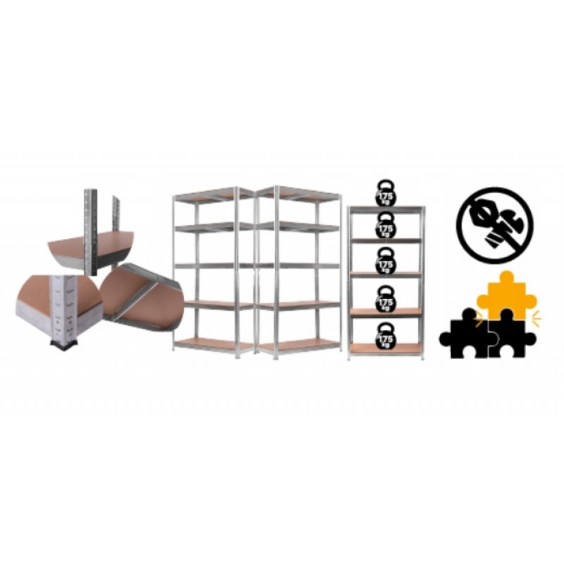Стелаж металевий 150x75x30 см 5 полиць, навантаження - 175 кг на полицю (Сірий) Польща