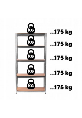 Стелаж металевий 150x75x30 см 5 полиць, навантаження - 175 кг на полицю (Сірий) Польща