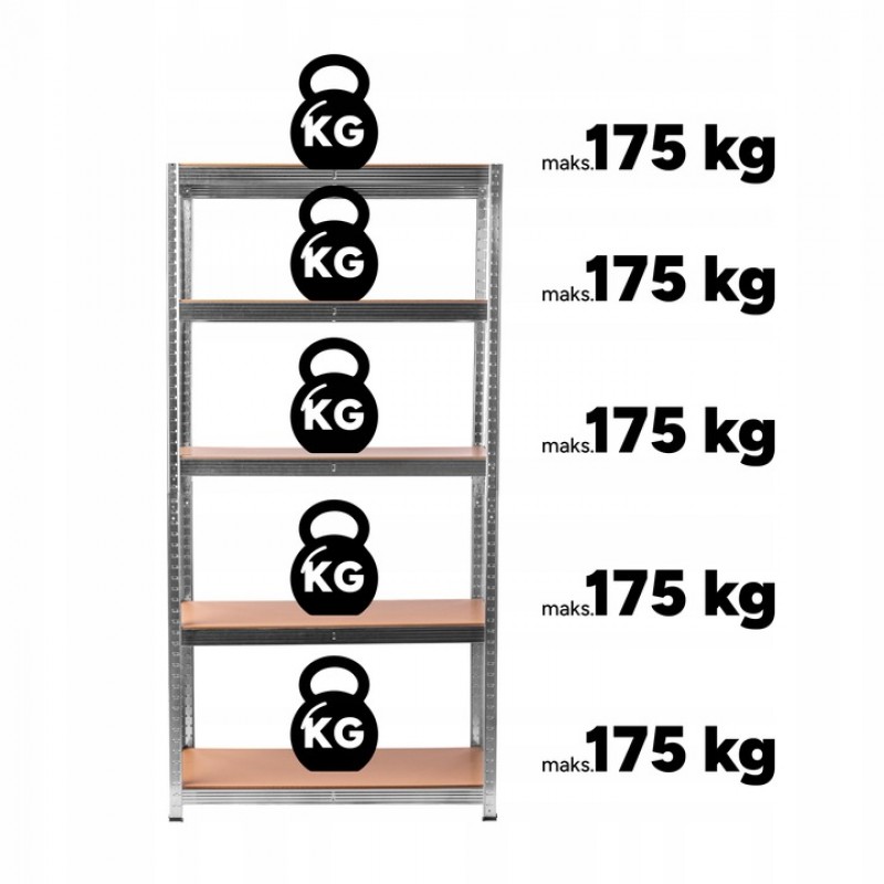 Стелаж металевий 150x75x30 см 5 полиць, навантаження - 175 кг на полицю (Сірий) Польща