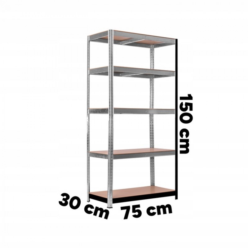 Стелаж металевий 150x75x30 см 5 полиць, навантаження - 175 кг на полицю (Сірий) Польща