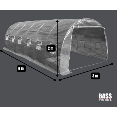 Садова теплиця з UV-12 плівкою 18 м2 (6х3х2м) BASS POLSKA, Сіра
