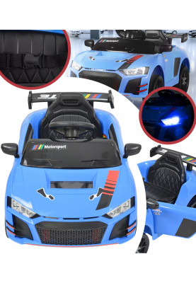 Дитячий електромобіль Cabrio 6V 5A (спойлер, пульт, LED-фари, звук, відкривні двері, педаль газу), Синій