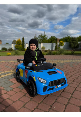 Дитячий спортивний електромобіль кабріолет зі спойлером Cabrio 6V 5A (пульт, LED-фари, музика, педаль газу), Синій