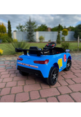 Дитячий спортивний електромобіль кабріолет зі спойлером Cabrio 6V 5A (пульт, LED-фари, музика, педаль газу), Синій