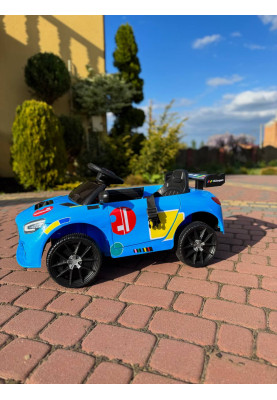 Дитячий спортивний електромобіль кабріолет зі спойлером Cabrio 6V 5A (пульт, LED-фари, музика, педаль газу), Синій
