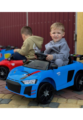 Дитячий електромобіль Cabrio 6V 5A (спойлер, пульт, LED-фари, звук, відкривні двері, педаль газу), Синій