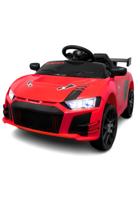 Дитячий електромобіль Cabrio 6V 5A (спойлер, пульт, LED-фари, звук, відкривні двері, педаль газу), Червоний