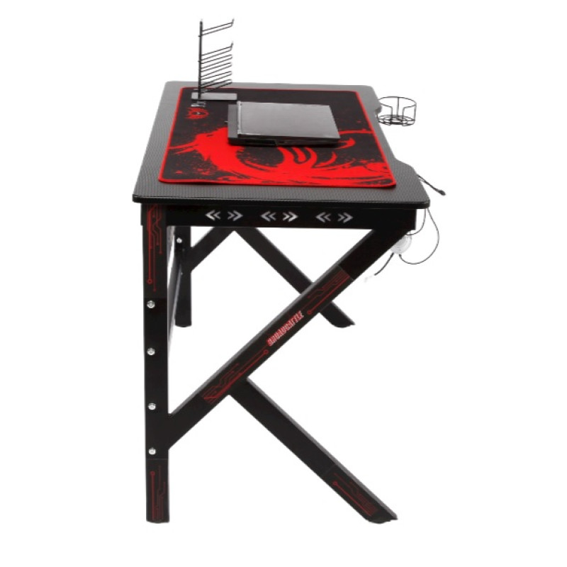 Ігровий комп’ютерний стіл з RGB LED-підсвічуванням, тримачем для навушників та чашки, Чорний Ігровий комп’ютерний стіл з RGB LED-підсвічуванням, тримачем для навушників та чашки, Чорний