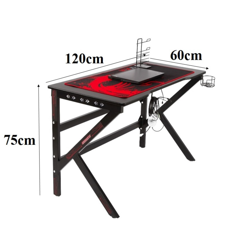 Ігровий комп’ютерний стіл з RGB LED-підсвічуванням, тримачем для навушників та чашки, Чорний Ігровий комп’ютерний стіл з RGB LED-підсвічуванням, тримачем для навушників та чашки, Чорний