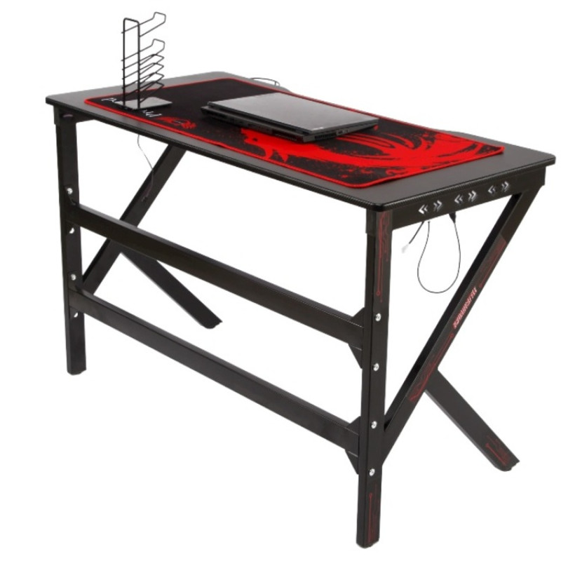 Ігровий комп’ютерний стіл з RGB LED-підсвічуванням, тримачем для навушників та чашки, Чорний Ігровий комп’ютерний стіл з RGB LED-підсвічуванням, тримачем для навушників та чашки, Чорний