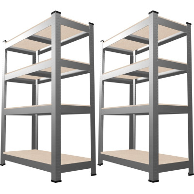 Набір з 2-х металевих стелажів (150 x 70 x 30 см) 4 полиці, навантаження - 150 кг на полицю, Сірий