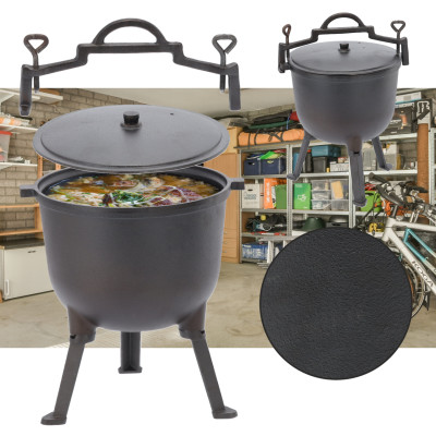 Туристичний чавунний казан 11 л Garden Line на 3 ніжках з кришкою та ручкою для перенесення (Польща)
