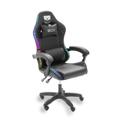 Геймерське крісло Grizzly з RGB LED підсвіткою (12 режимів), Чорний