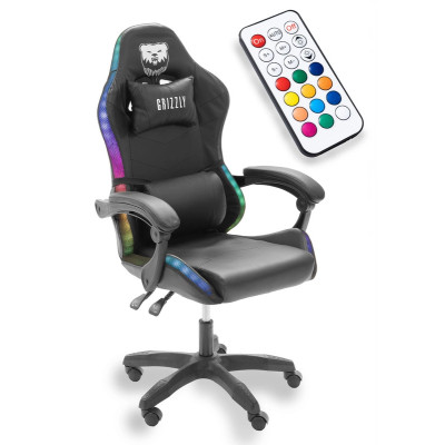 Геймерське крісло Grizzly з RGB LED підсвіткою (12 режимів), Чорний
