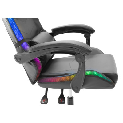Геймерське крісло Grizzly з RGB LED підсвіткою (12 режимів), Чорний