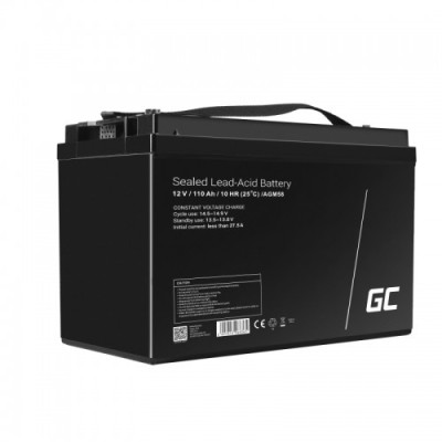 Акумулятор Green Cell AGM VRLA 12V 110Ah не потребує обслуговування (термін служби - 5 років)