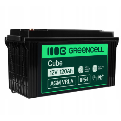 Акумулятор Green Cell AGM VRLA 12V 120Ah IP54 не потребує облуговування (термін служби - 5 років)